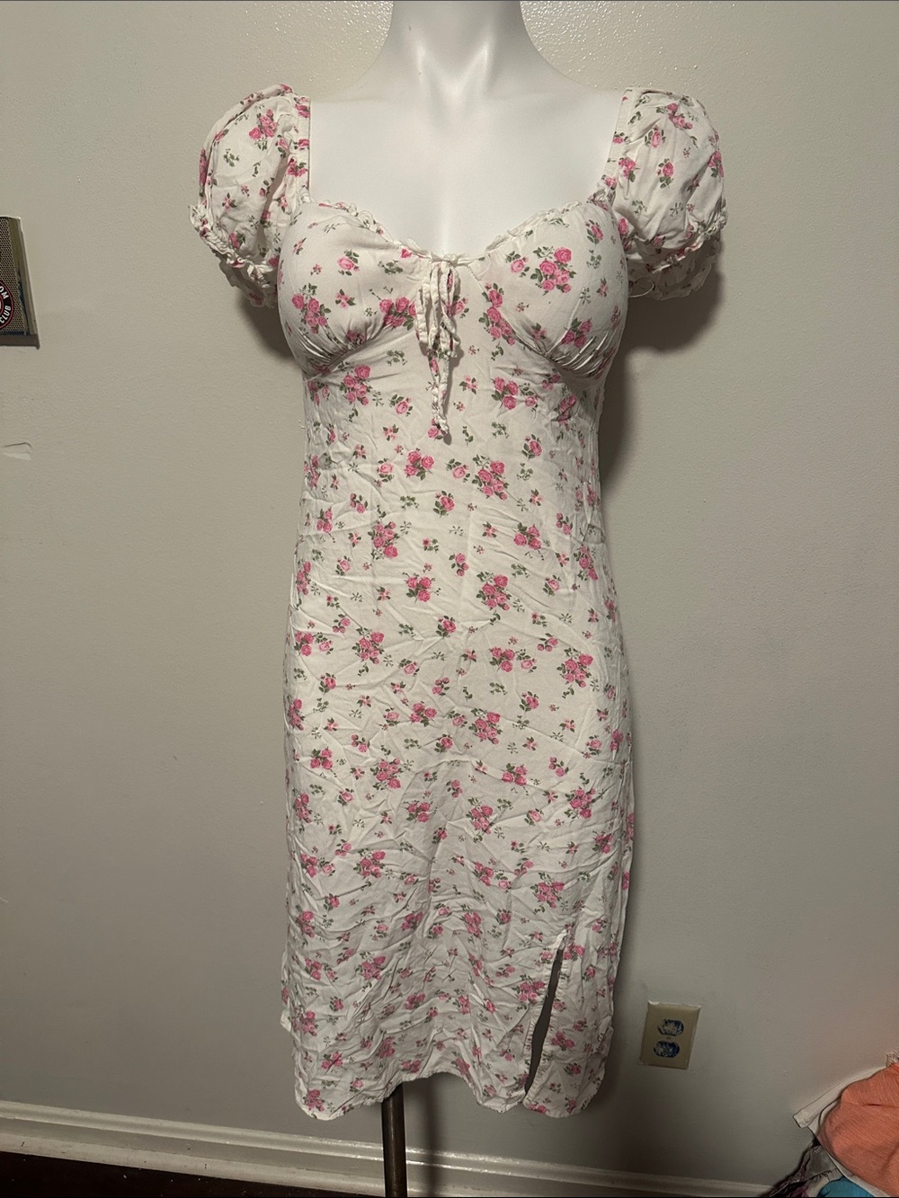 No Boundaries White Floral Midi Dress with Pink Roses